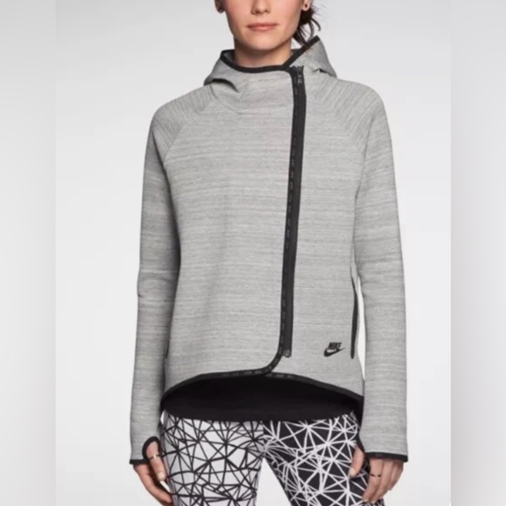 NIKE TECH FLEECE GREY ASYMMETRIC CAPE HOODY HOODIE SWEATSHIRT